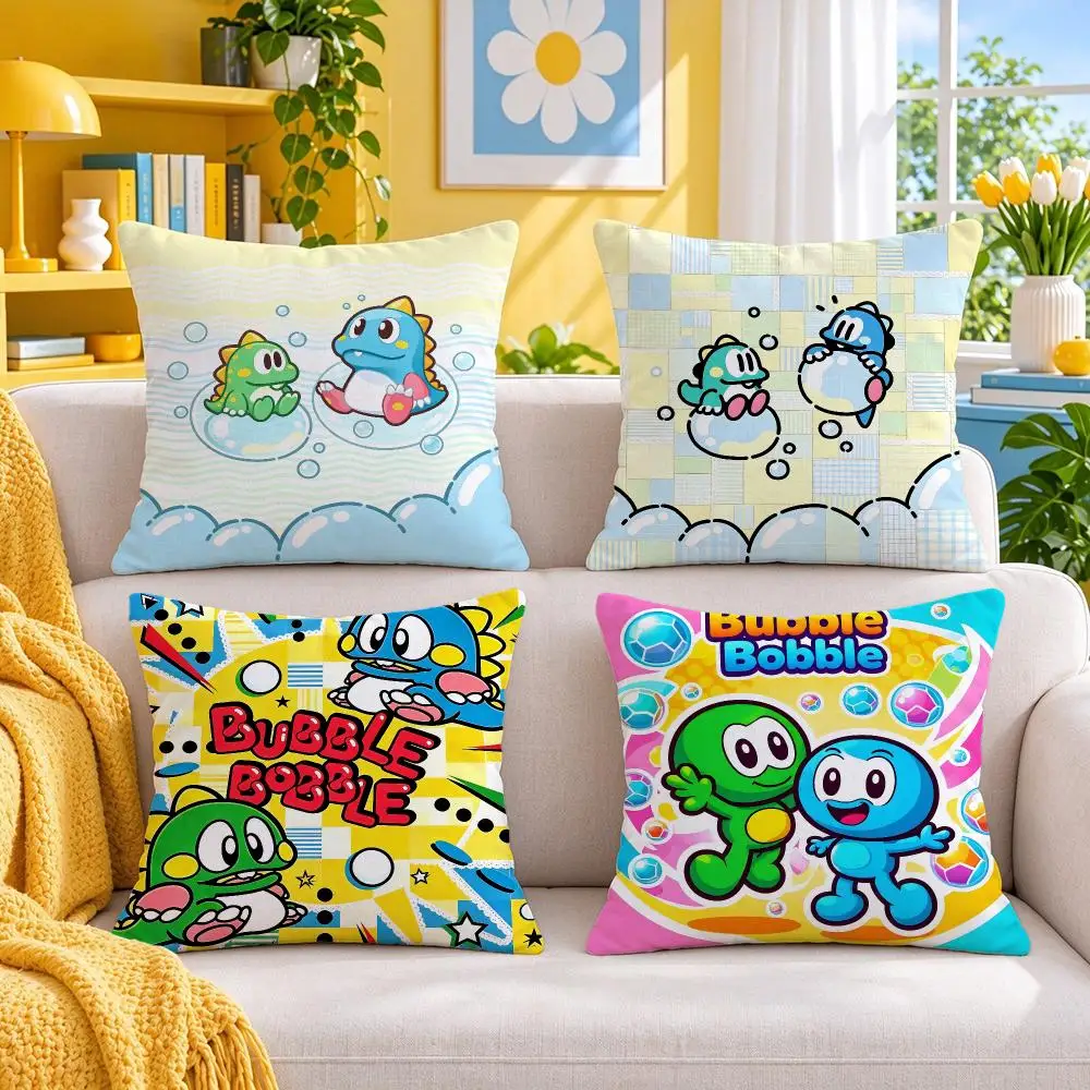 game Bubble Bobble Cushion Cover Throw Pillow Short Plush Fresh Bright Cushion for Bedroom Sofa Ornament Present Gift