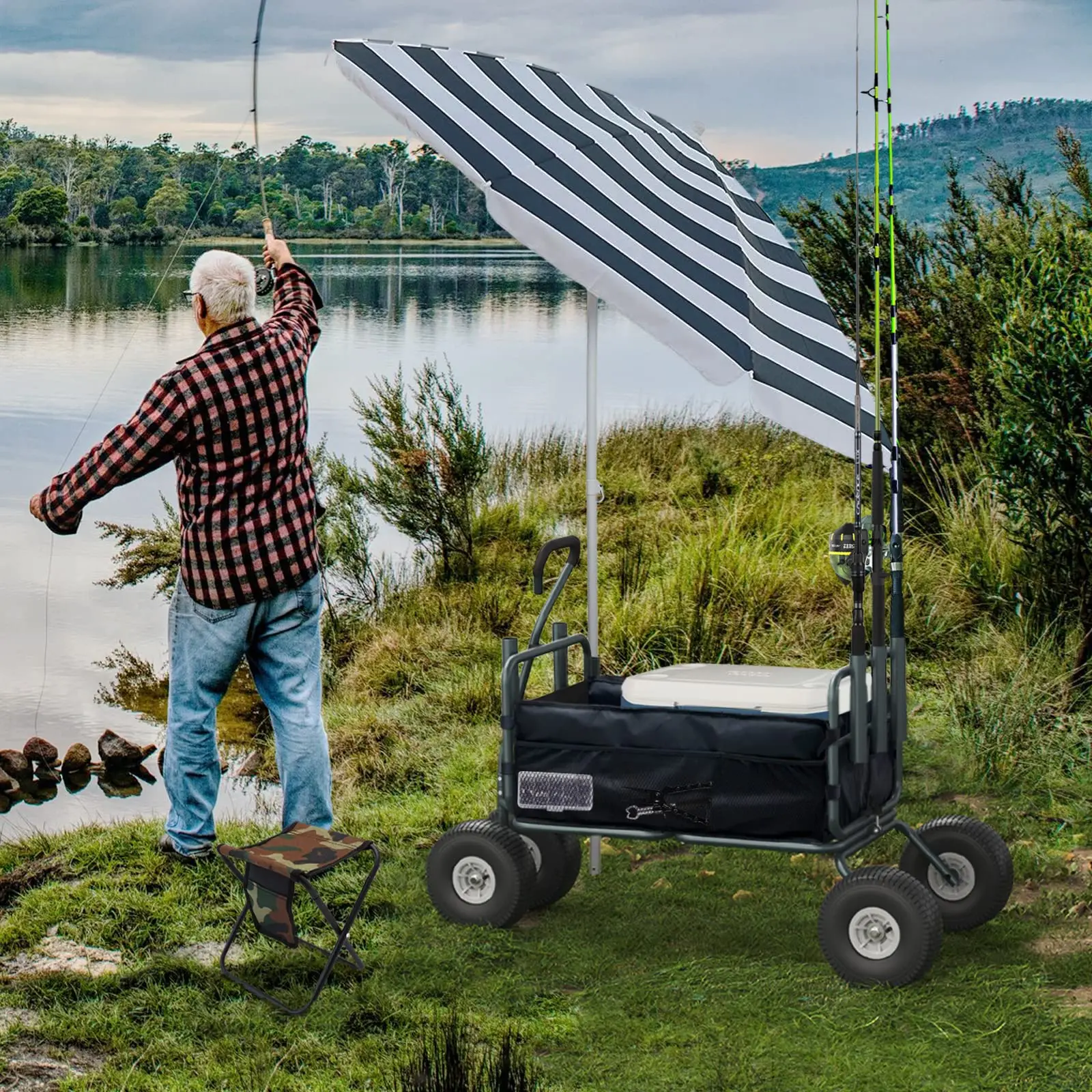 All-Terrain Non-Slip Wheels 550lbs Load Foldable Fishing Cart Wagons with 5 Fishing Rod Holders for Beach - view 5