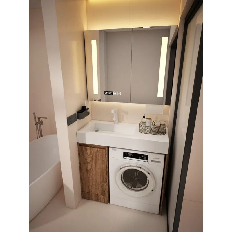 Small apartment washing machine integrated cabinet combined bathroom balcony floor-to-ceiling washbasin drum rock slab integrate