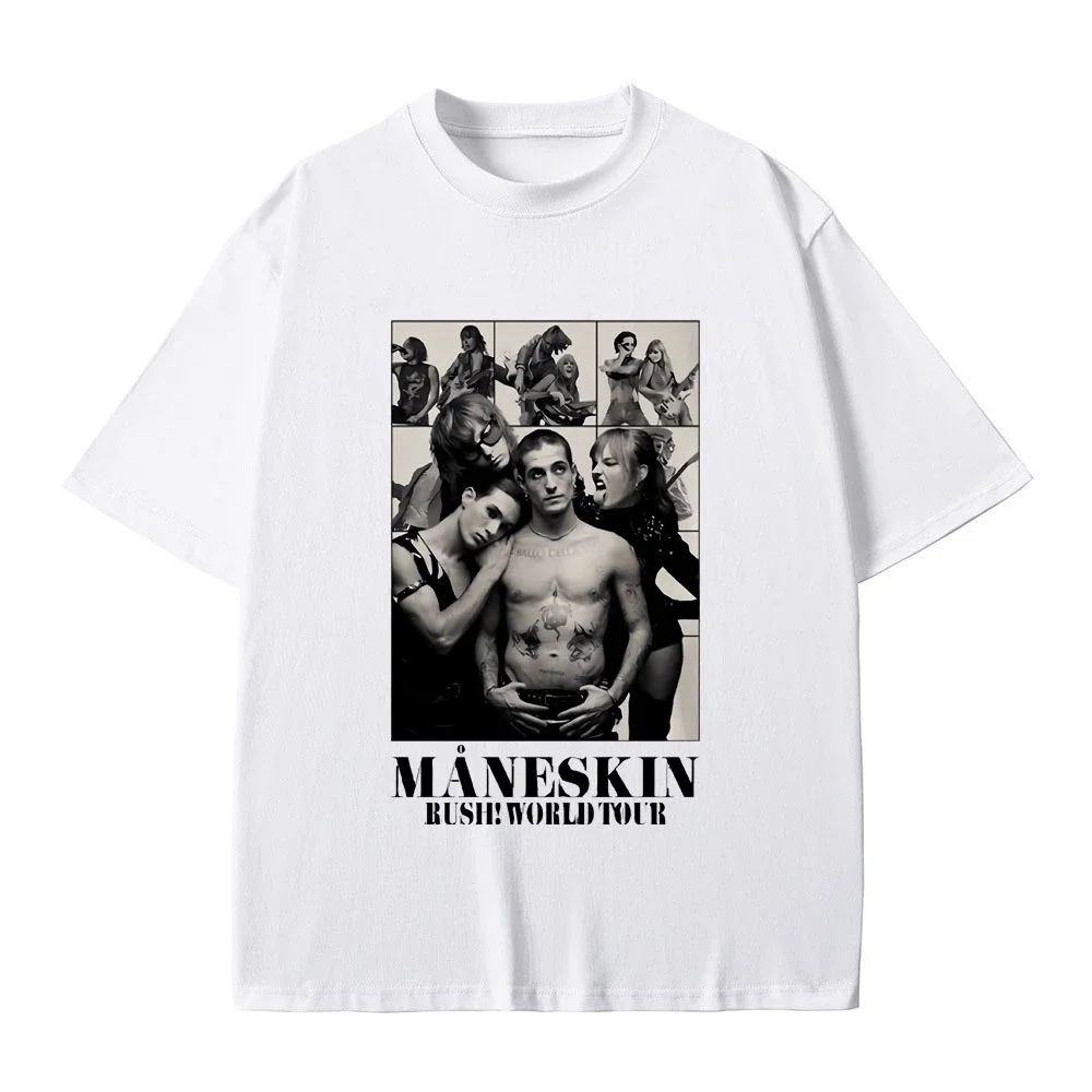 Male Vintage Tshirt Italian Rock Band Maneskin World Tour Graphic T-shirt Men Women Gothic Harajuku Punk T Shirts summer
