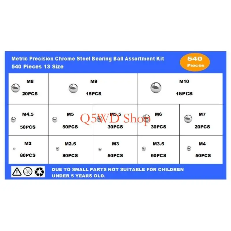 Q5WD 540pcs Steel Bearing Set Metal Ball Bearing set for Long Service Performances