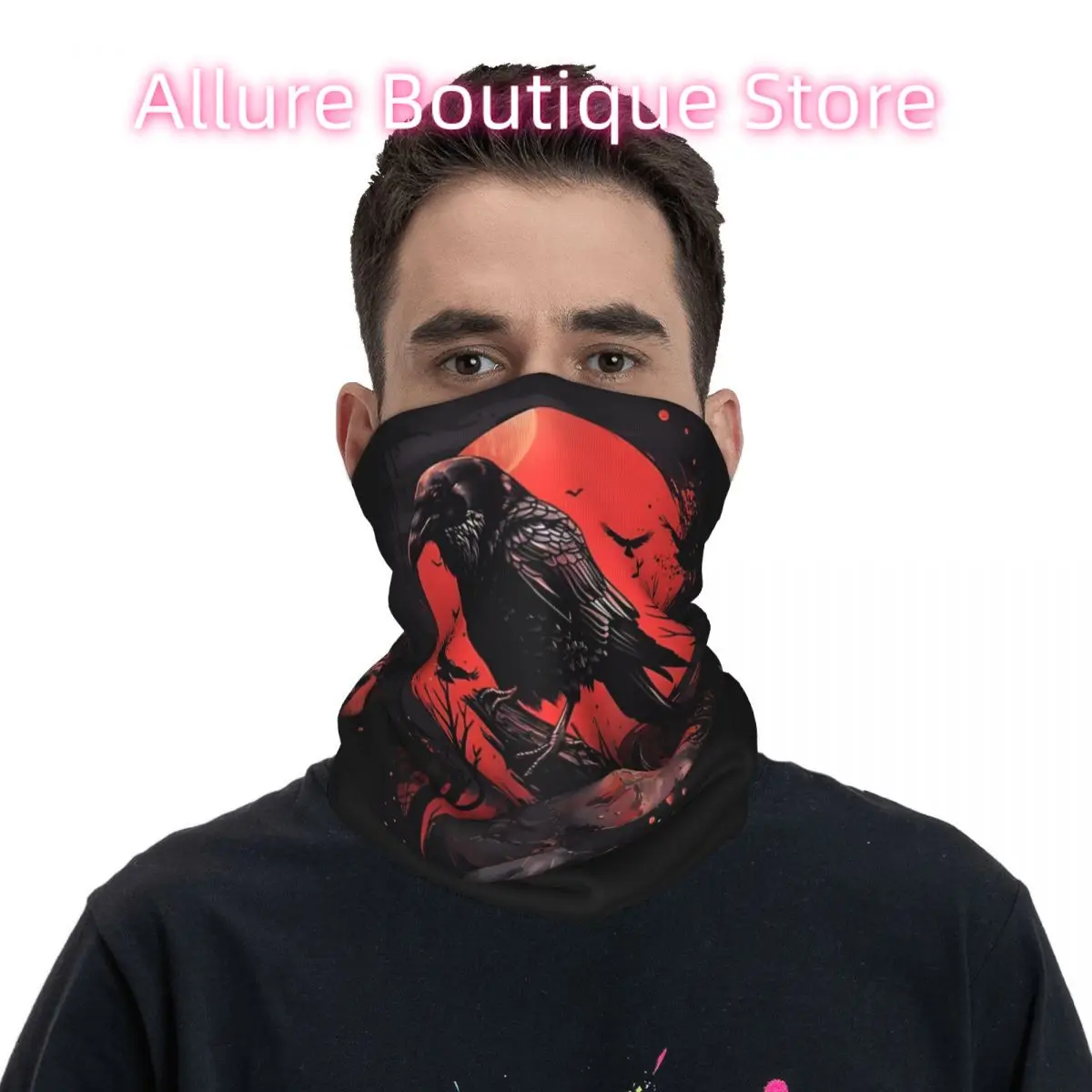 الجماجم الغراب الأسود باندانا الرقبة وشاح أبيض متعدد الاستخدام أغطية الرأس الصيد للجنسين الكبار الشتاء #3