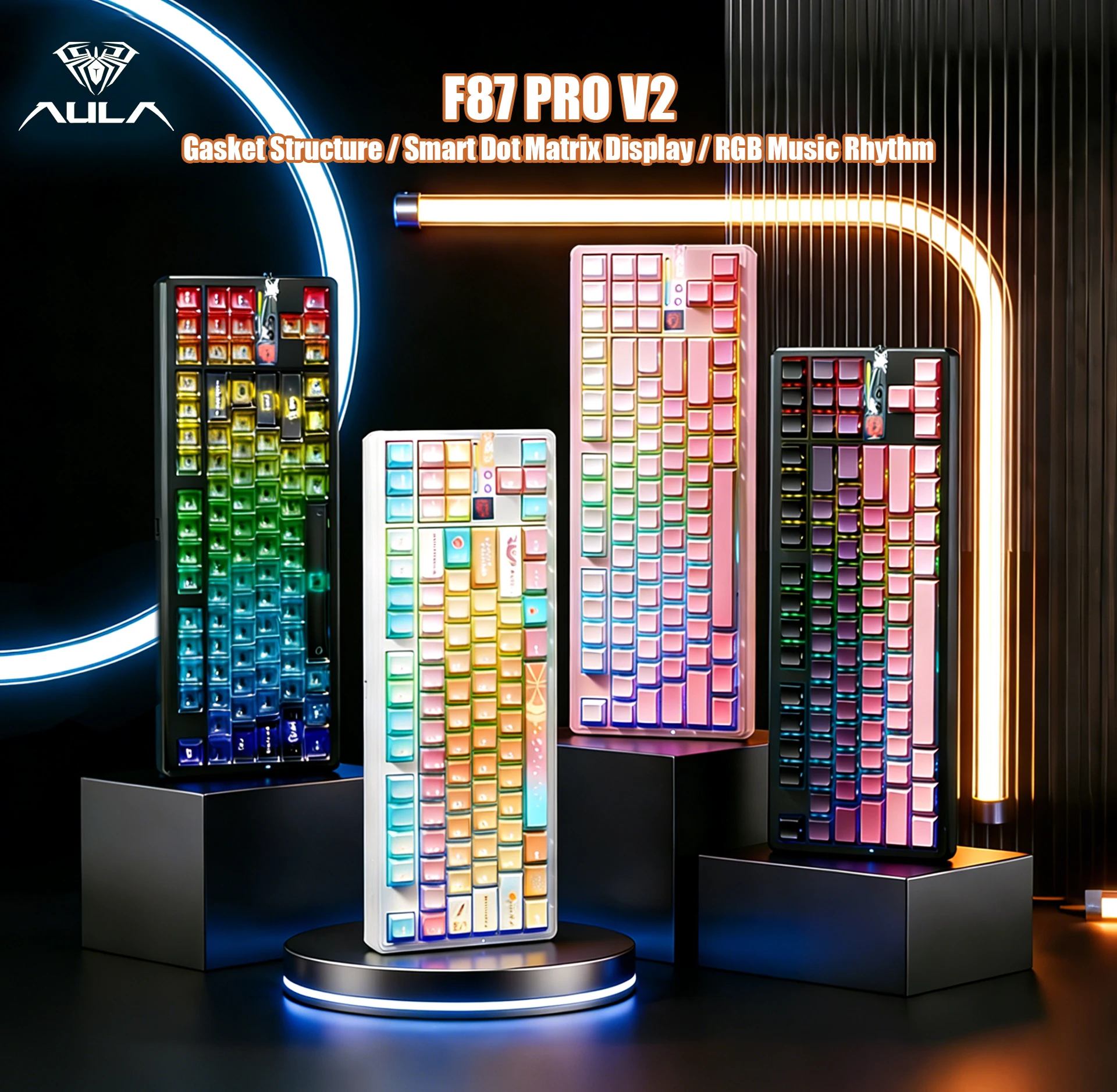 AULA F87 Pro V2 Mechanical Keyboard, Tri-Mode Wireless, Hot-Swappable, RGB Backlit, 12000mAh Battery, Gaming Keyboard for PC