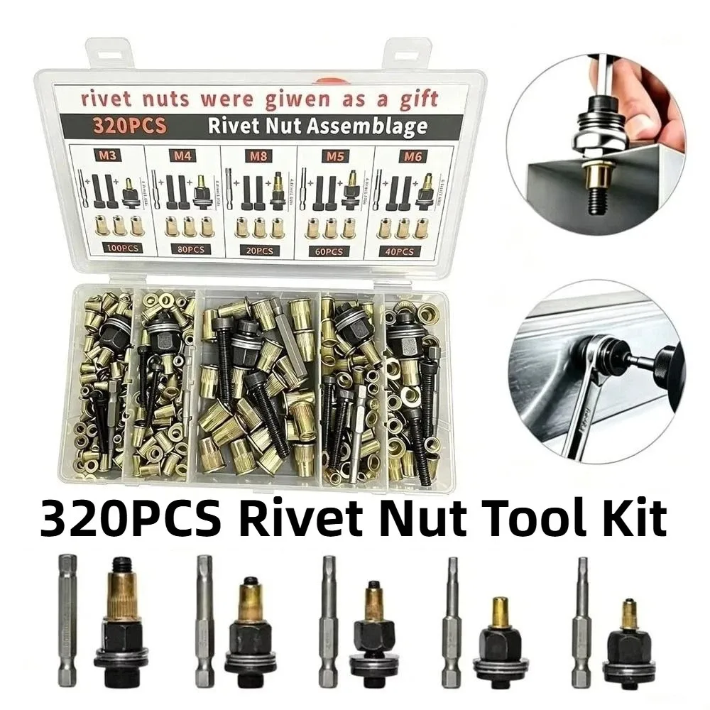 Nut Kit Carbon Steel Rivet Nut Tool Nut Set Simple Tool Threaded Rivet Nut Kit Riveting Tool Heads Rivnuts Tool Riveting Work