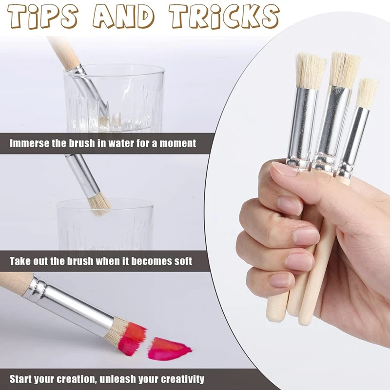 Pinceles de plantilla de madera para pintar en madera, pinceles de plantilla de cerdas naturales para pintura acrílica, 6 piezas, 3 tamaños, novedad