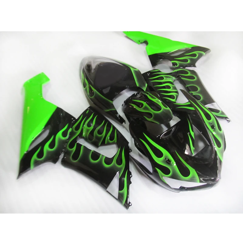 New Arrival bodyworks for Kawasaki Ninja ZX6R fairing kit 2005 2006 green flames black plastic fairing set zx6r 05 06 FY24