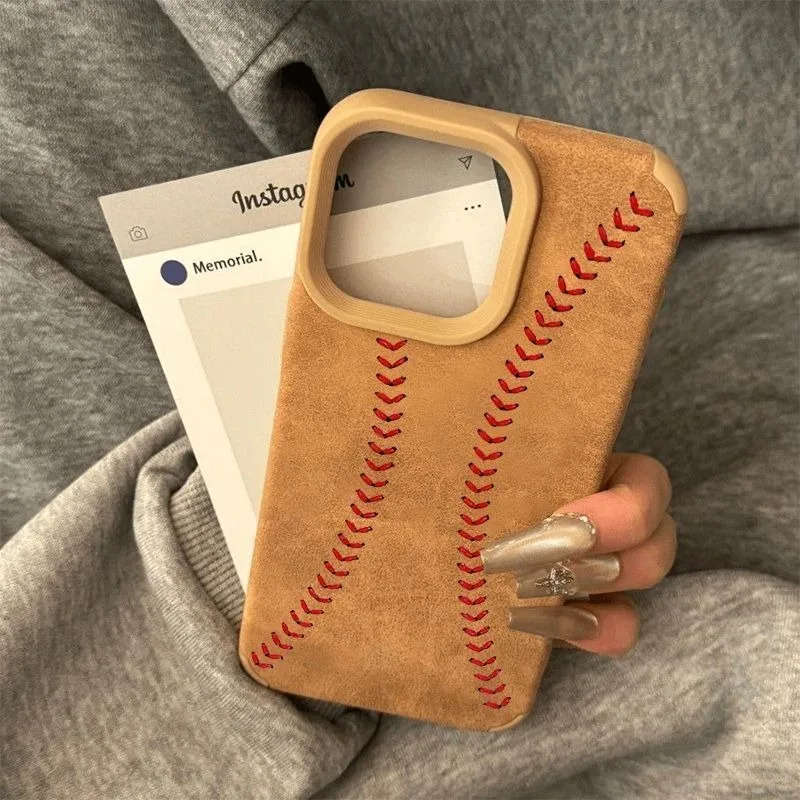 Baseball Stripe Bonded Leather Phone Case For iPhone 16 Pro Max 15 14 Plus 13 12 11 XS X XR Shockproof Bumper Back Cover Fundas