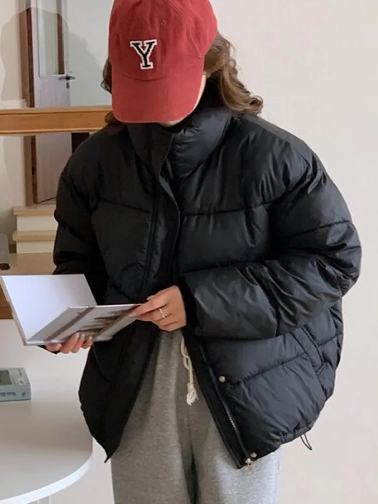 Korean Sle ort Puffer Jaet Women's Thiened Cotton Coat Bread Sle Autumn Winter New Arrival Commute Zipper Long Sve