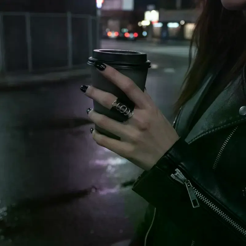 Dark Punk Black Ring Minimalist Geometric Finger Ring Fashion Personality Gothic Trendy Jewelry For Women Men