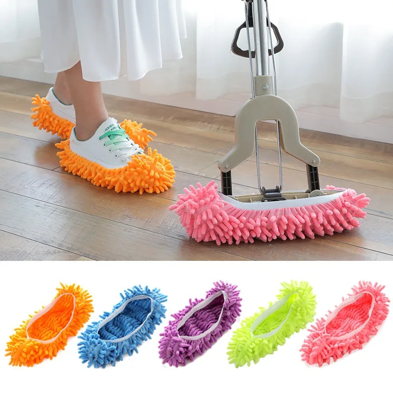 Washable Floor Cleaning Shoe Covers Chenille Mop Slipper Covers Reusable Household Dust‑removing Foot Socks for Home Sweeping
