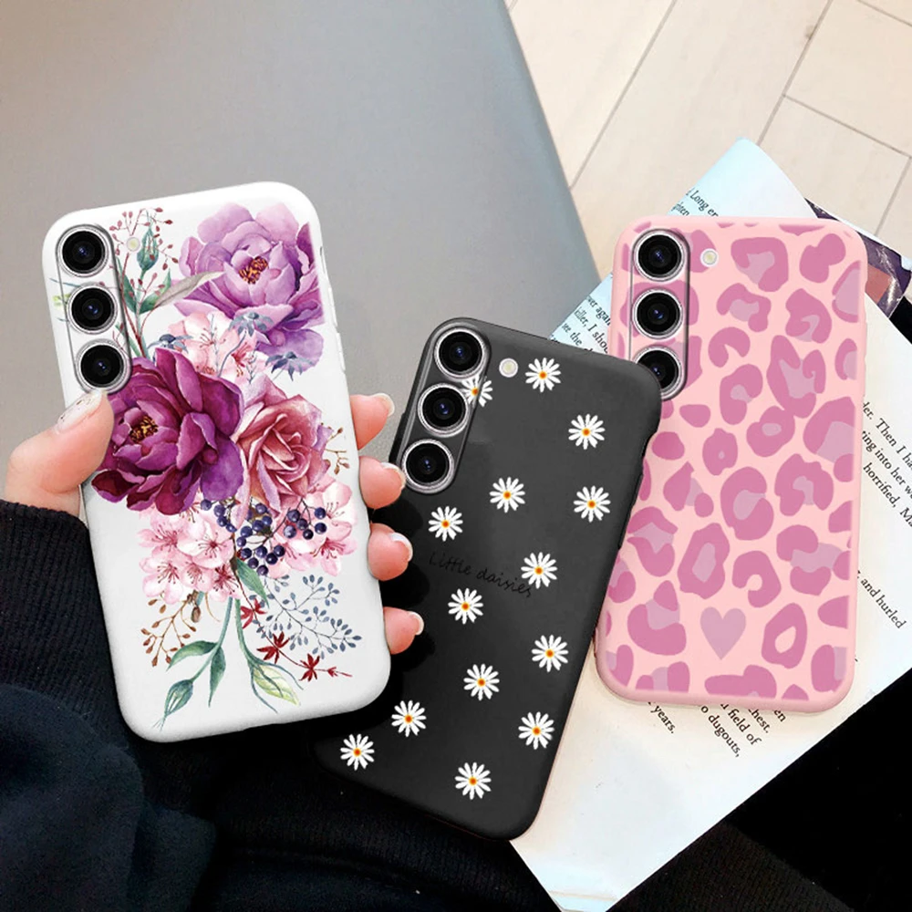 Phone Case For Samsung Galaxy A57 A17 A37 A07 M53 M54 M55 M34 Rose Pattern Daisy Plant Leopard Soft Shockproof Cover Love Heart