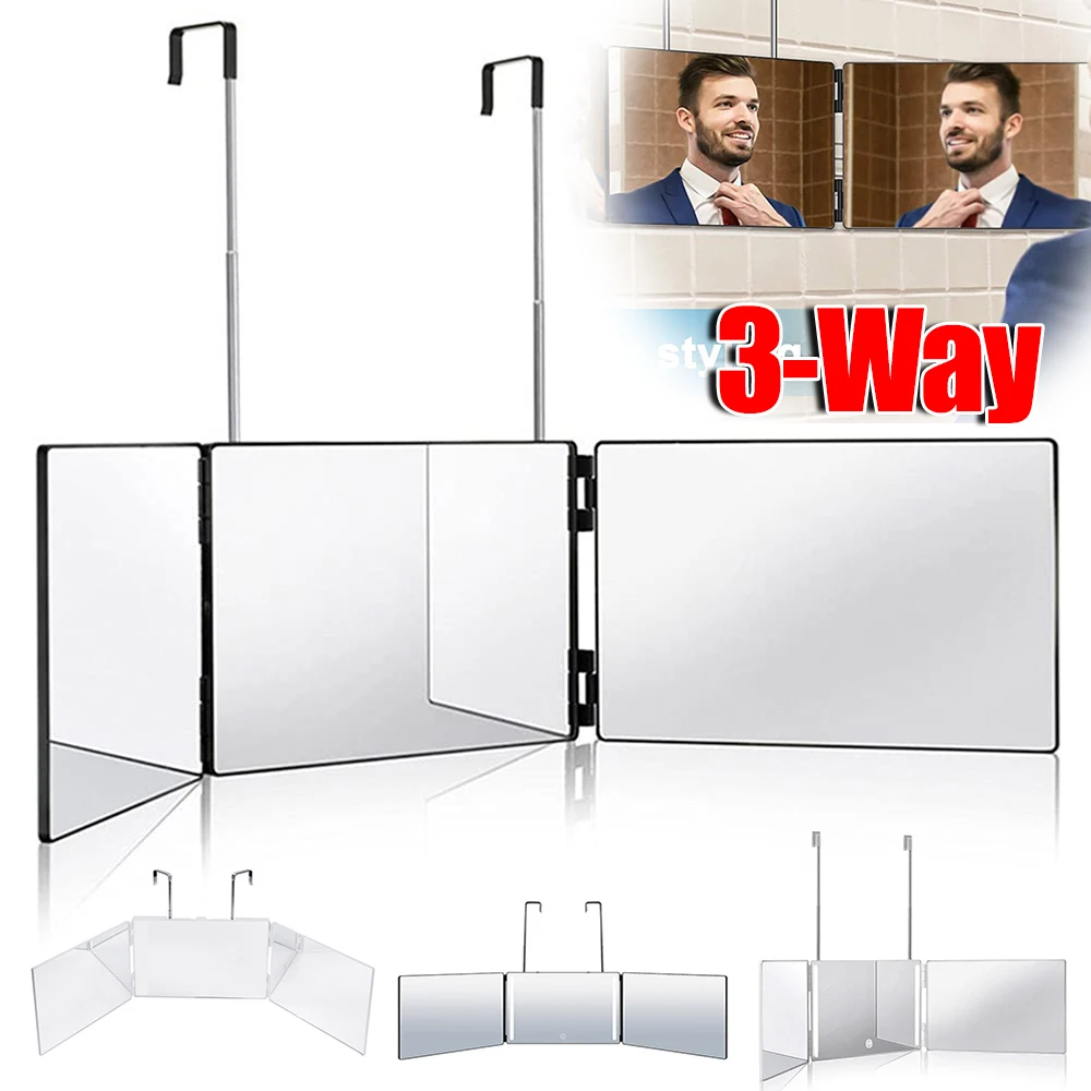 Selfcut Three-Sided Mirror with LED Lights Hairdressing Mirror Folding Mirror Hanging Retractable 3 Way Hair Cutting Mirror