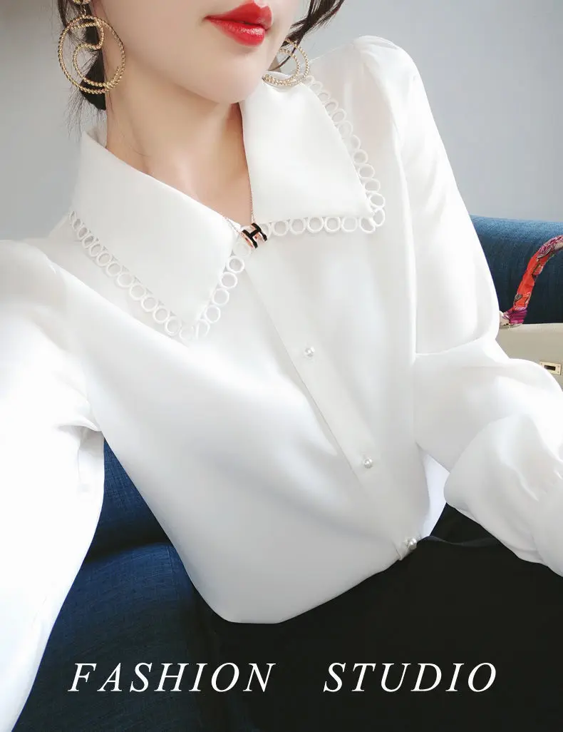 Spring New Style Chiffon Shirt Women\'s Fashion Age Reducing Fairy Style Top Western Style Small Shirt Long Sleeve OL Shirt