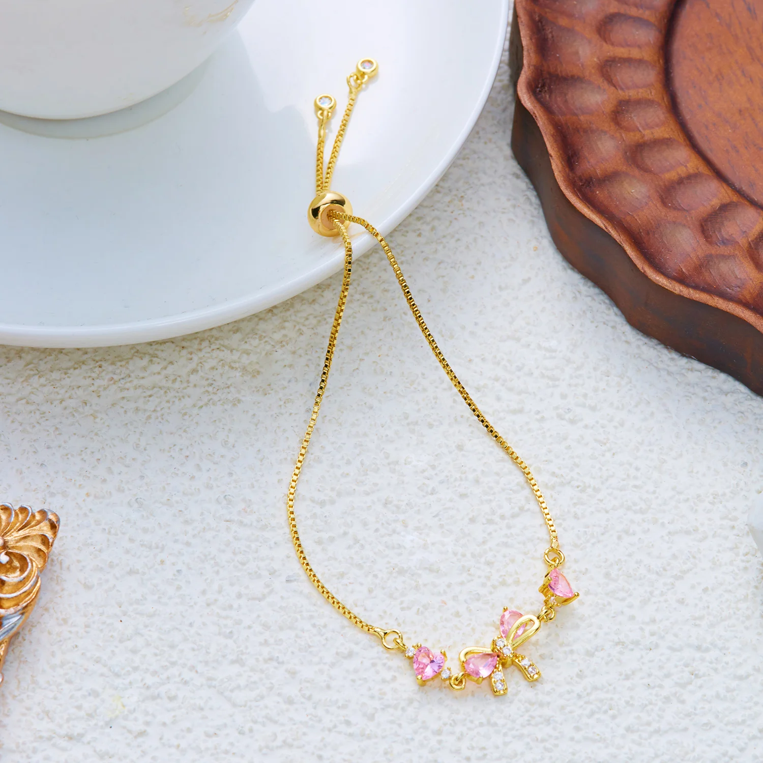 Luxury Copper Zircon Flower Butterfly Knot Necklace Bracelet Set for Women Sweet Style Daily Commute Versatile Jewelry Gift