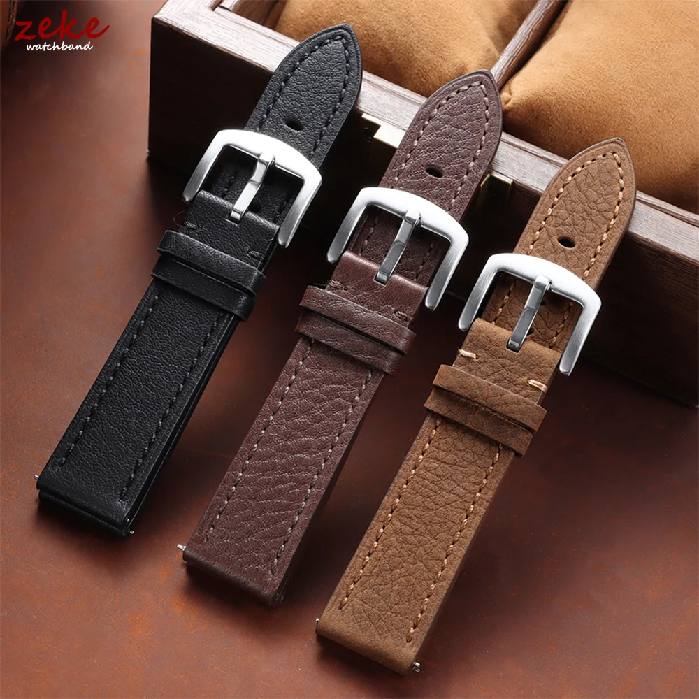 Bracelet de montre en cuir de vachette pleine fleur 20mm 22mm pour Seiko, fait main, texture litchi vintage, bracelet de montre en cuir véritable pour Omega