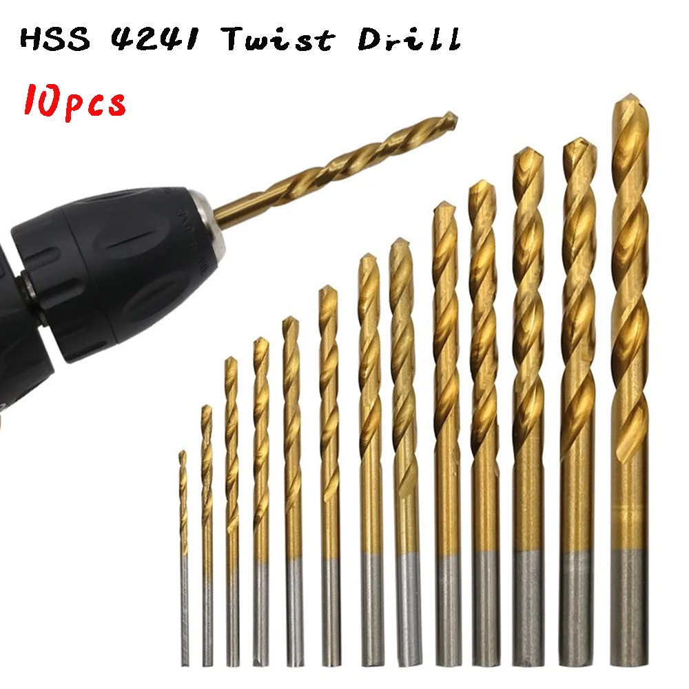 

10 шт. сверла из быстрорежущей стали 4241 высокоскоростные стальные спиральные сверла набор металлических перфораторов с титановым покрытием инструменты для работы по дереву 1-10 мм