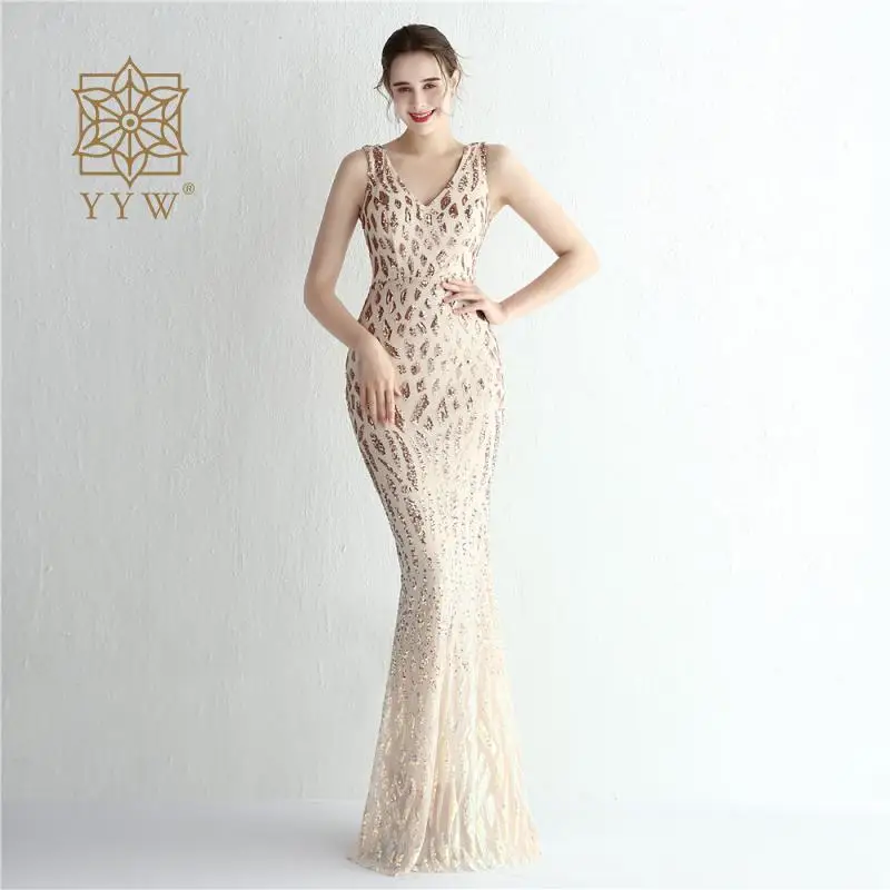 Gold Glitter Sequin Elegant Wedding Dresses For Women Maermaid Sleeveless Formalcelebrity Bridal Vestidos De Fiesta Para Bodas