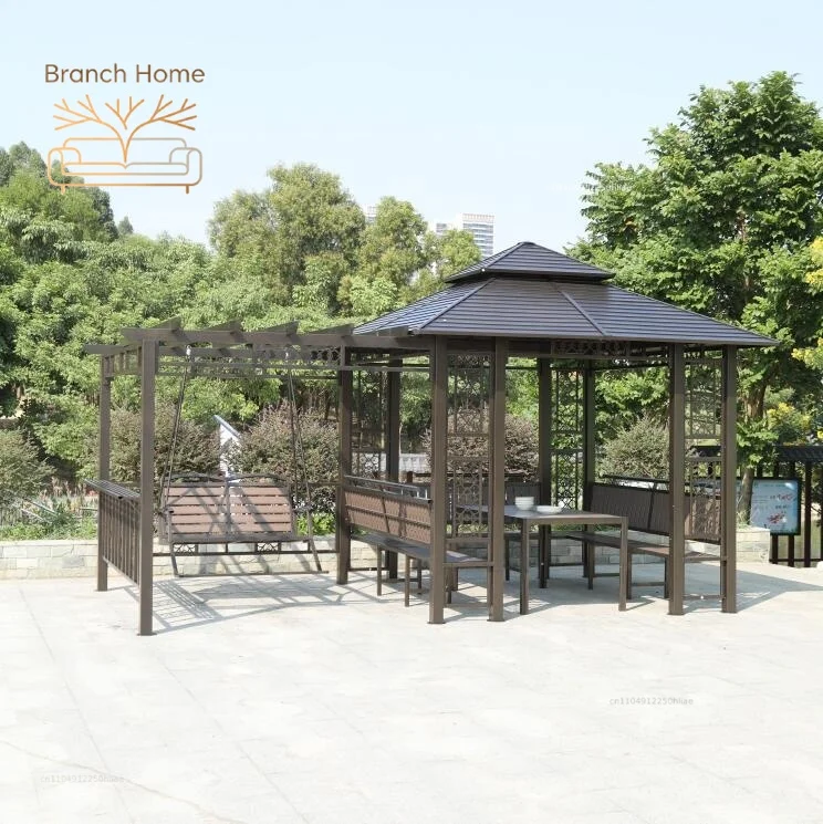 Multifunctional Pergola Gazebo with Swing Seat Entertainment Pavilion Garden Shade