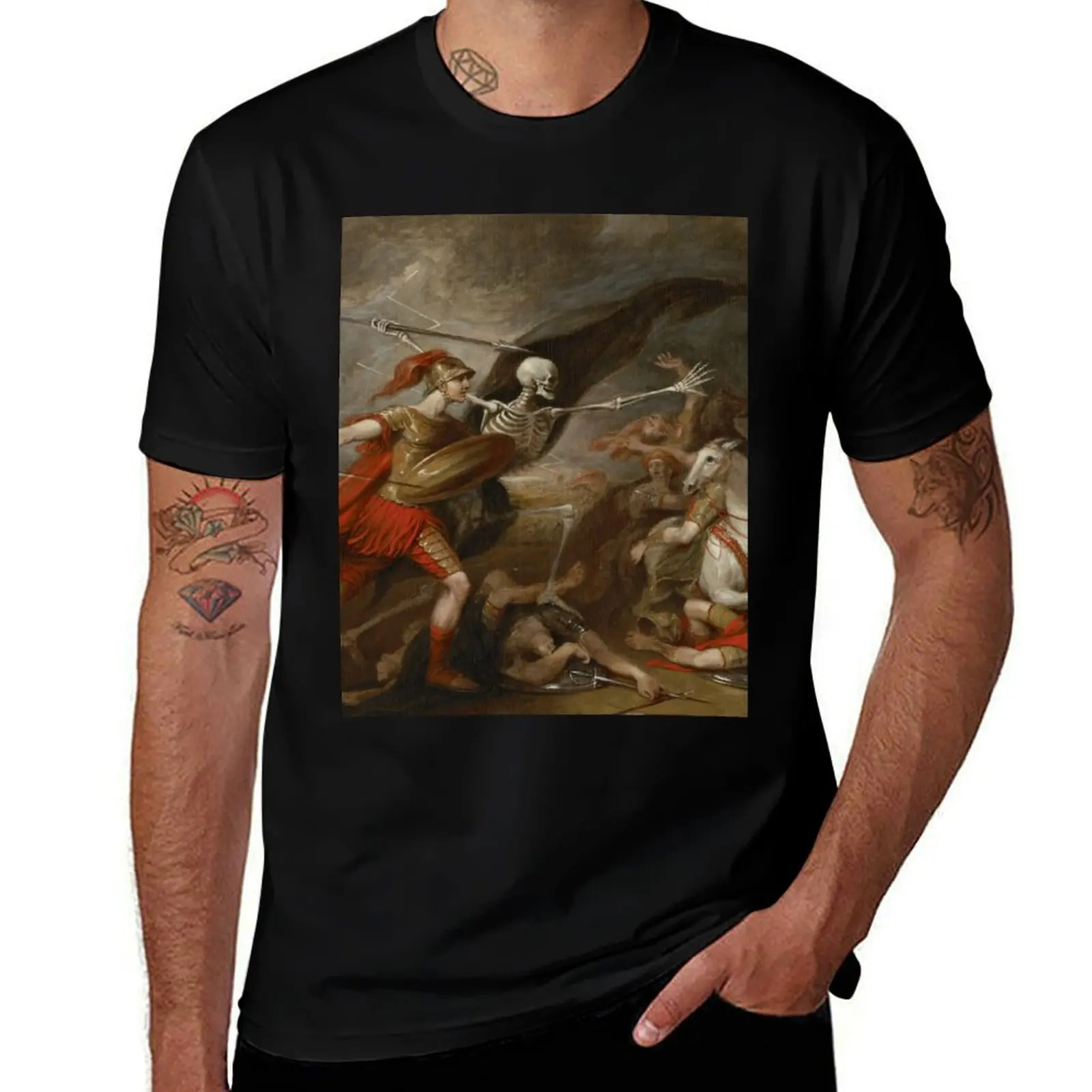 

Joshua at the battle of Ai attended by Death by John Trunbul T-Shirt man t shirt luxury t shirts for man pack white T-shirt