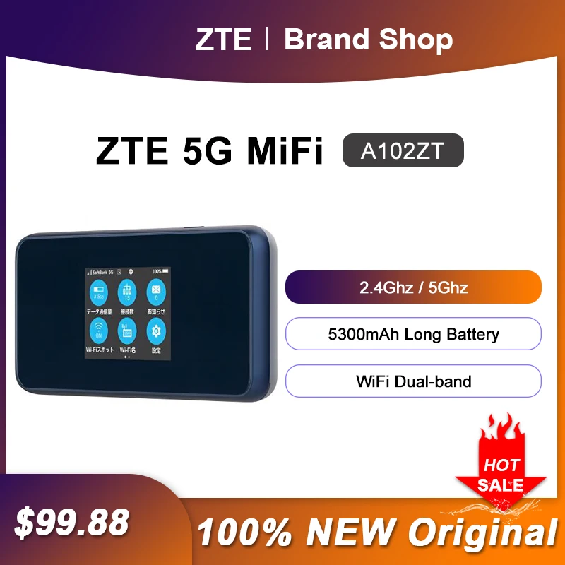 ZTE A102ZT 모바일 와이파이 라우터, 5G 모뎀, 미니 야외 핫스팟 와이파이 6 포켓 Mifi, SIM 카드 슬롯 배터리 포함, 5300mAh