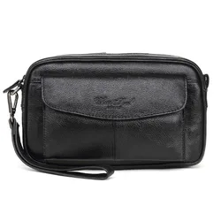 Bolso de mano de cuero Natural genuino de alta calidad para hombre, cartera larga informal, monedero para teléfono móvil de 6,4 pulgadas, bolsos de mano prácticos para hombre, nuevo