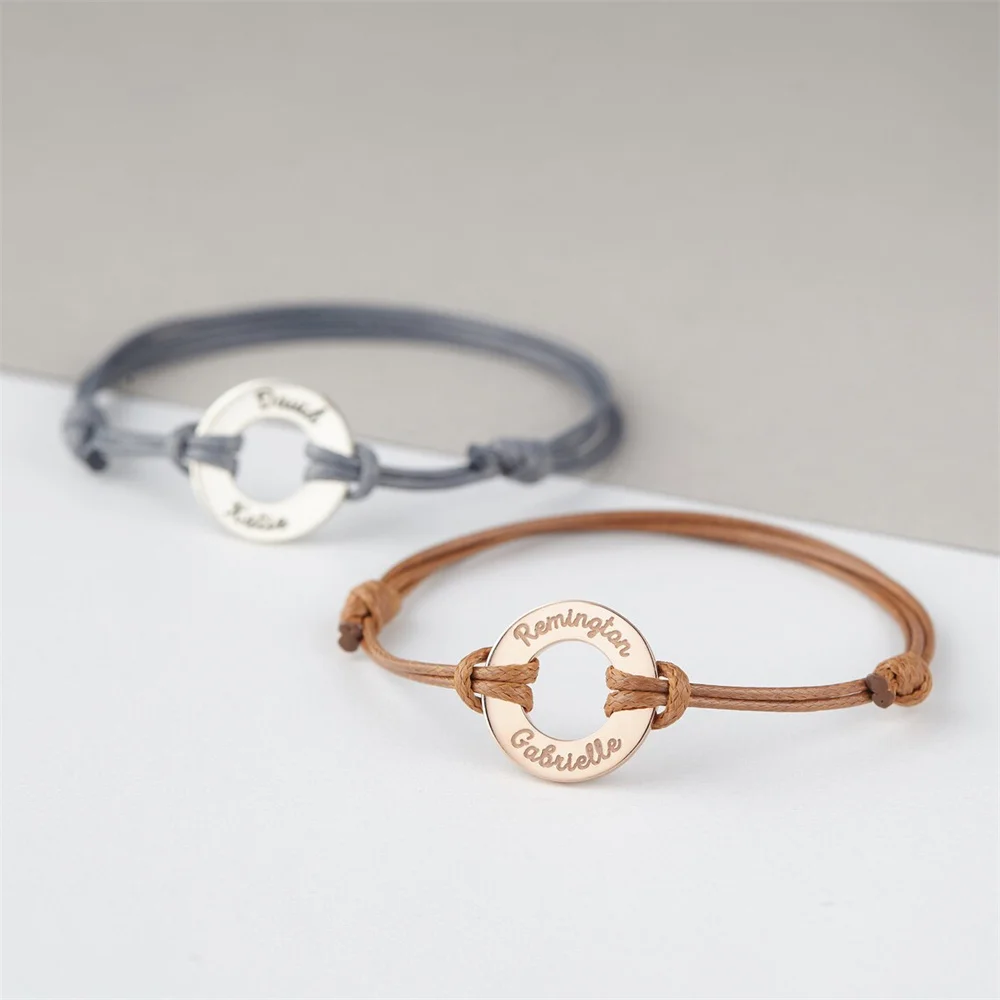 Custom Name Circle Stainless Steel Bracelet Personalized Rope Adjustable Bracelet for Women Girl Gifts