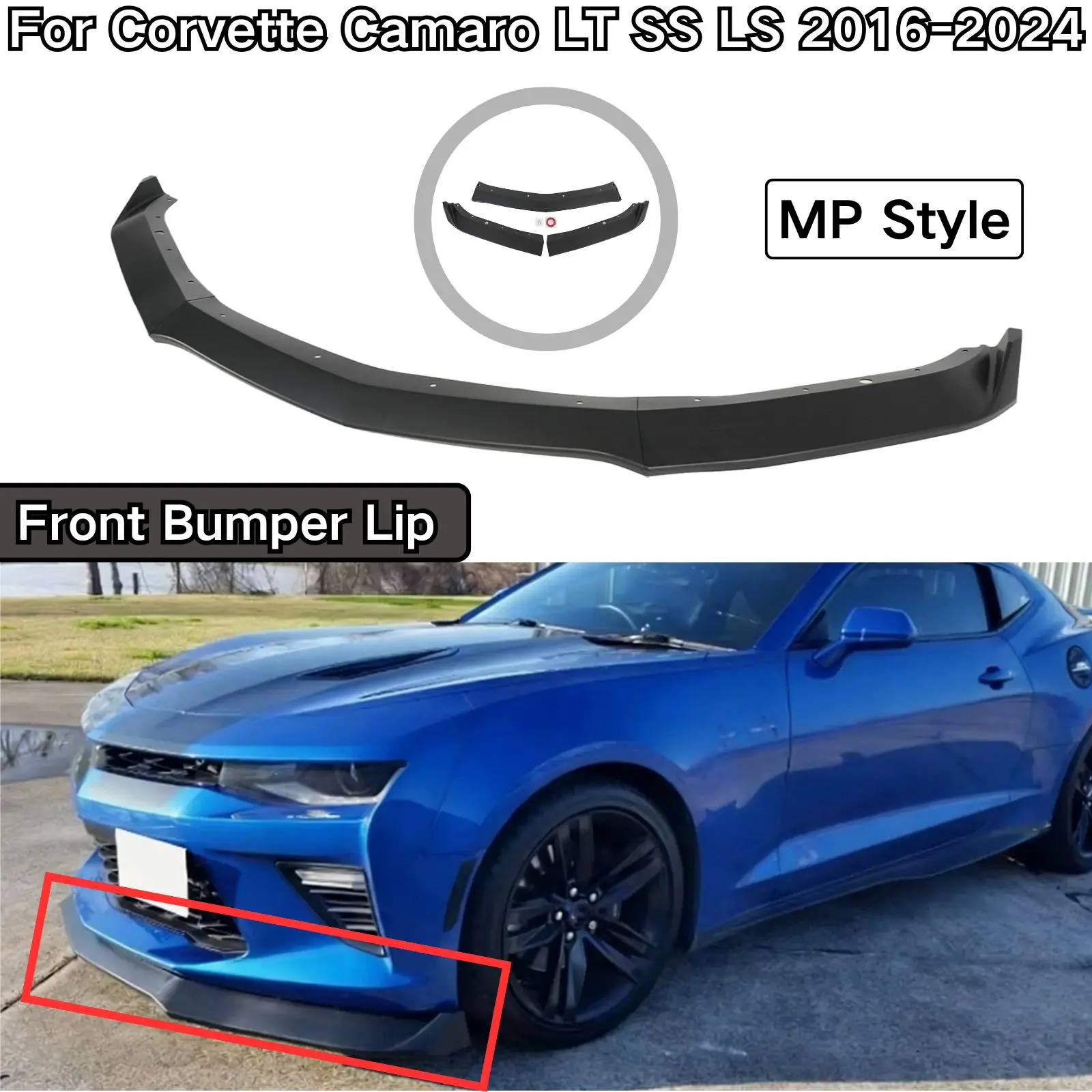 

For Corvette Camaro LT SS LS 2016-2024 A Set Of Front Bumper Lip Matte Black Glossy Black Carbon Fiber Painted Car Accessories