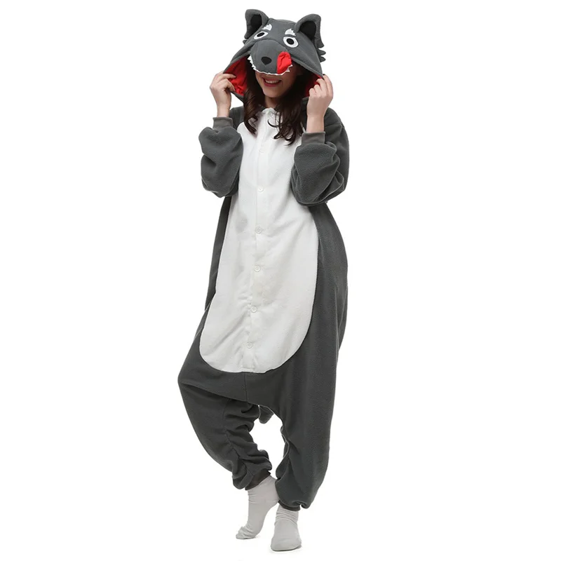 Thermal Flannel Jumpsuit Adults Unisex Carnival Party Cosplay Animal One-piece Pajamas Long-sleeved Hooded Loungewear Onesie