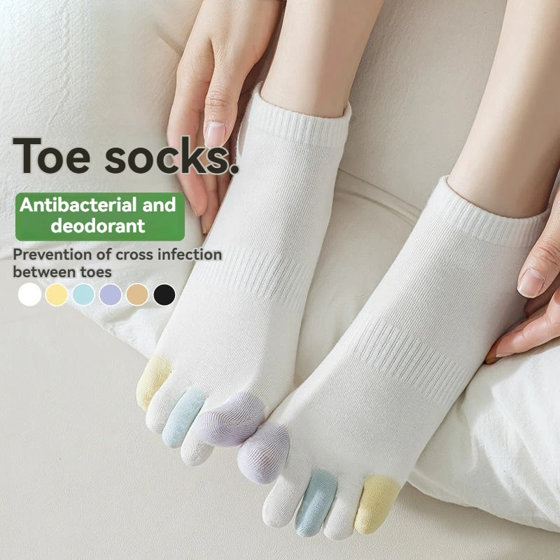 

Носки женские с пятью пальцами, тонкие впитывающие пот короткие носки конфетных цветов с разрезом, для весны и осени