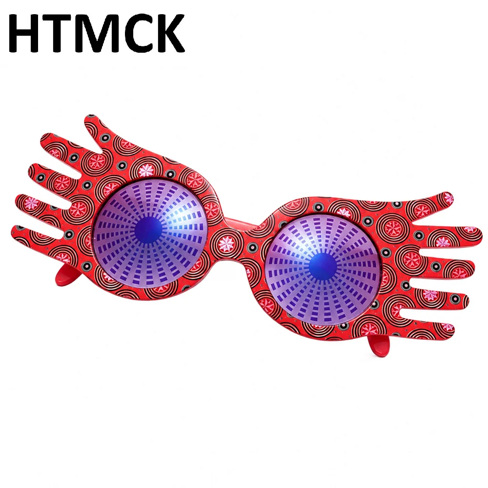 Novelty Hand Shape Masquerade Glasses Red Swirl Print Frame Purple Lens Funny Decorative Eyewear For Ball, Carnival And Costume