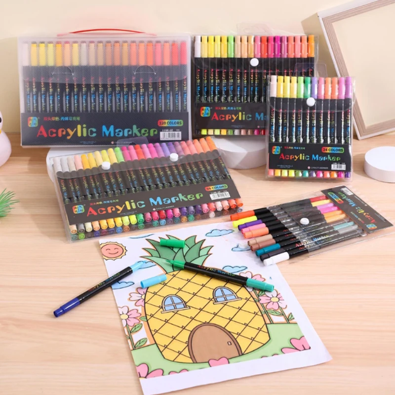 

24/48/72/96/120 цветной акриловый маркер с двойной головкой, канцелярский набор для рисования, маркер для граффити
