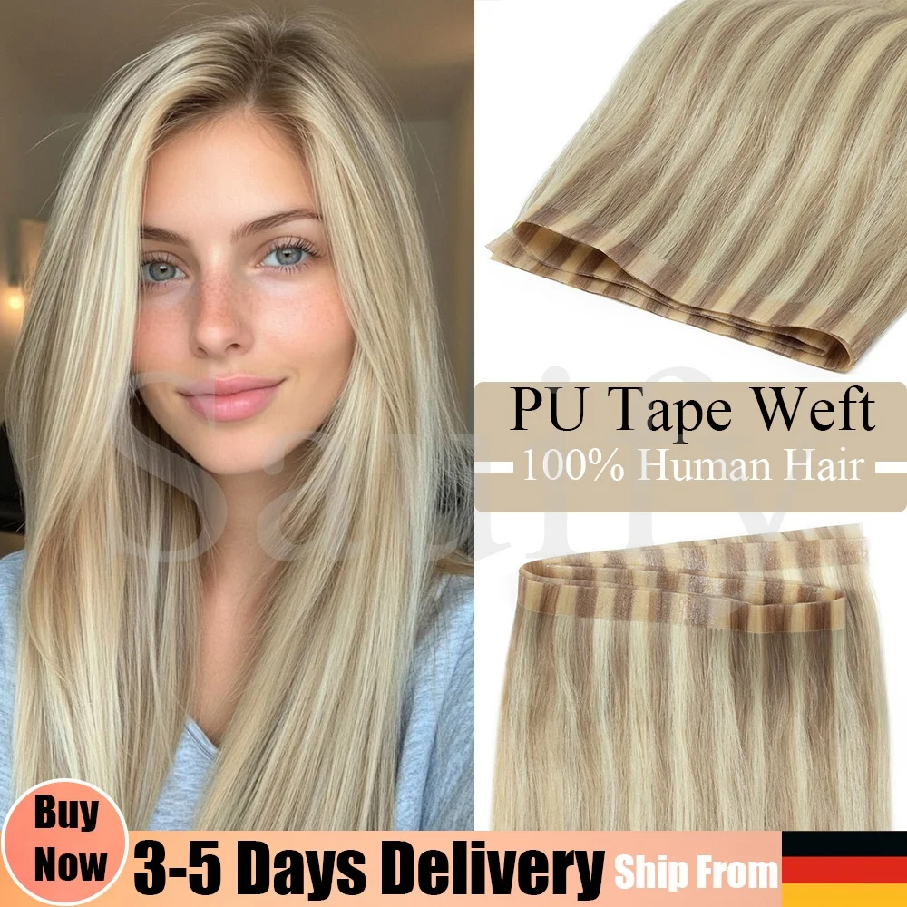 Highlights Blonde Unsichtbare Lange Tape-Weft Echthaar-Extensions mit PU-Hautbündeln zum Einnähen in Micro-Links-Haarverlängerungen