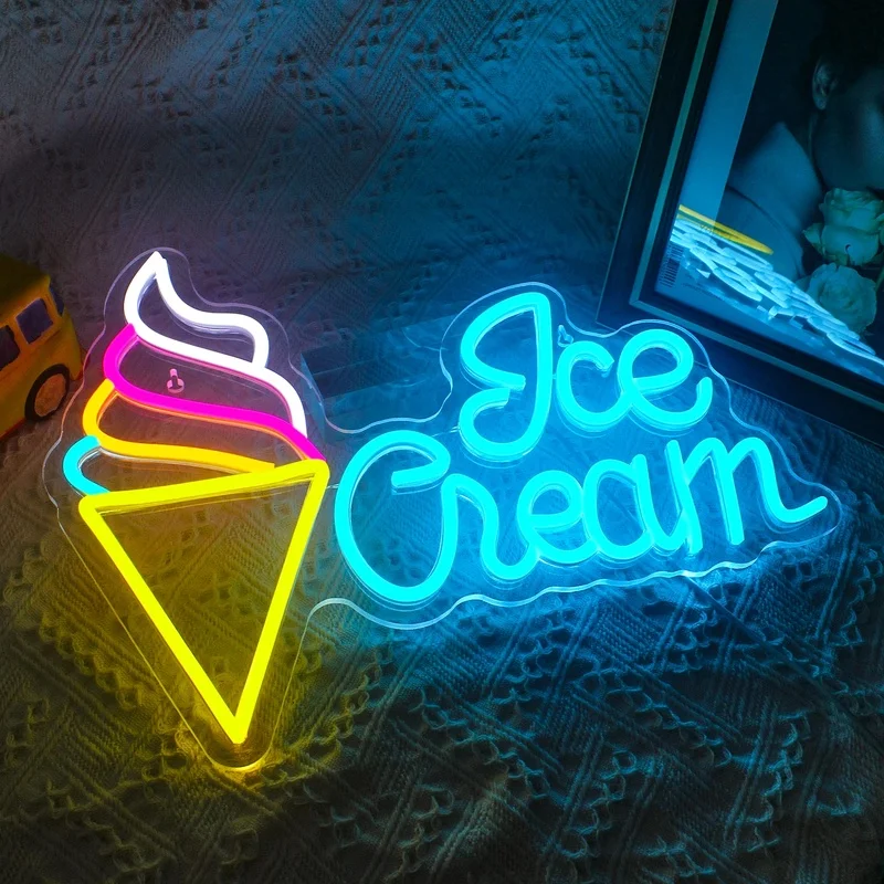 Ineonlife Personalized Custom LED Neon Sign Ice Cream Party Home Room Store Mall Restaurant Studio Wall Decor Creaitve USB Light