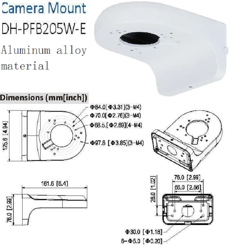 suporte-de-parede-dh-pfb205w-e-em-liga-de-aluminio-suporte-universal-hemisferico-para-camera-dome-turret-com-cavidade-interna-e-cabo-oculto