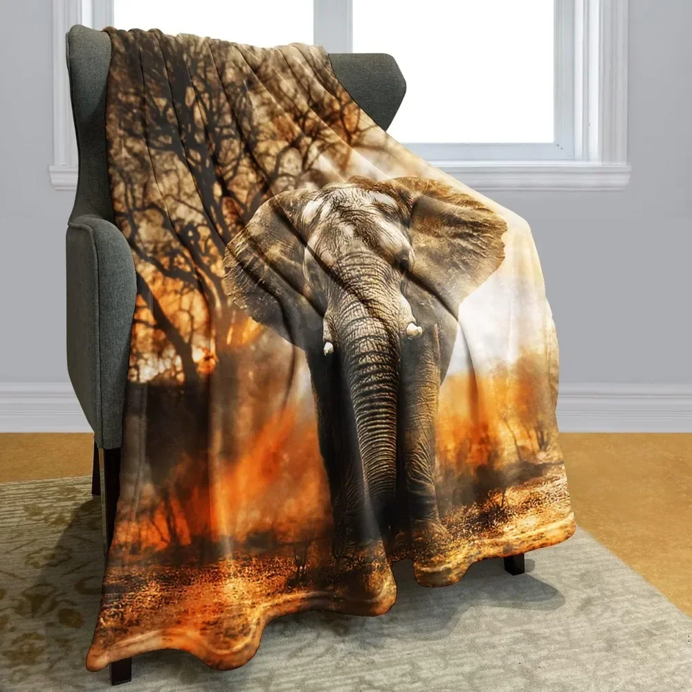 

Orangefarbene afrikanische Elefanten-Decke, weicher, flauschiger Fleece-Überwurf für Frauen