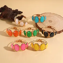 Vintage Colorful Butterfly Cuff Bangles for Women Stainless Steel Wide Open Bangle Bracelets Charm Party Female Fashion Jewelry