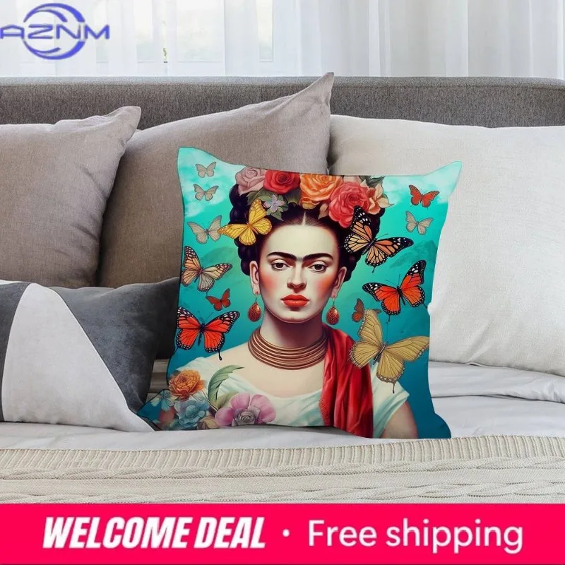 F-Frida K-Kahlo Art Pillow Case Short Plush Double-sided Print Square Throw Pillow Covers Sofa Home Cushion Decor