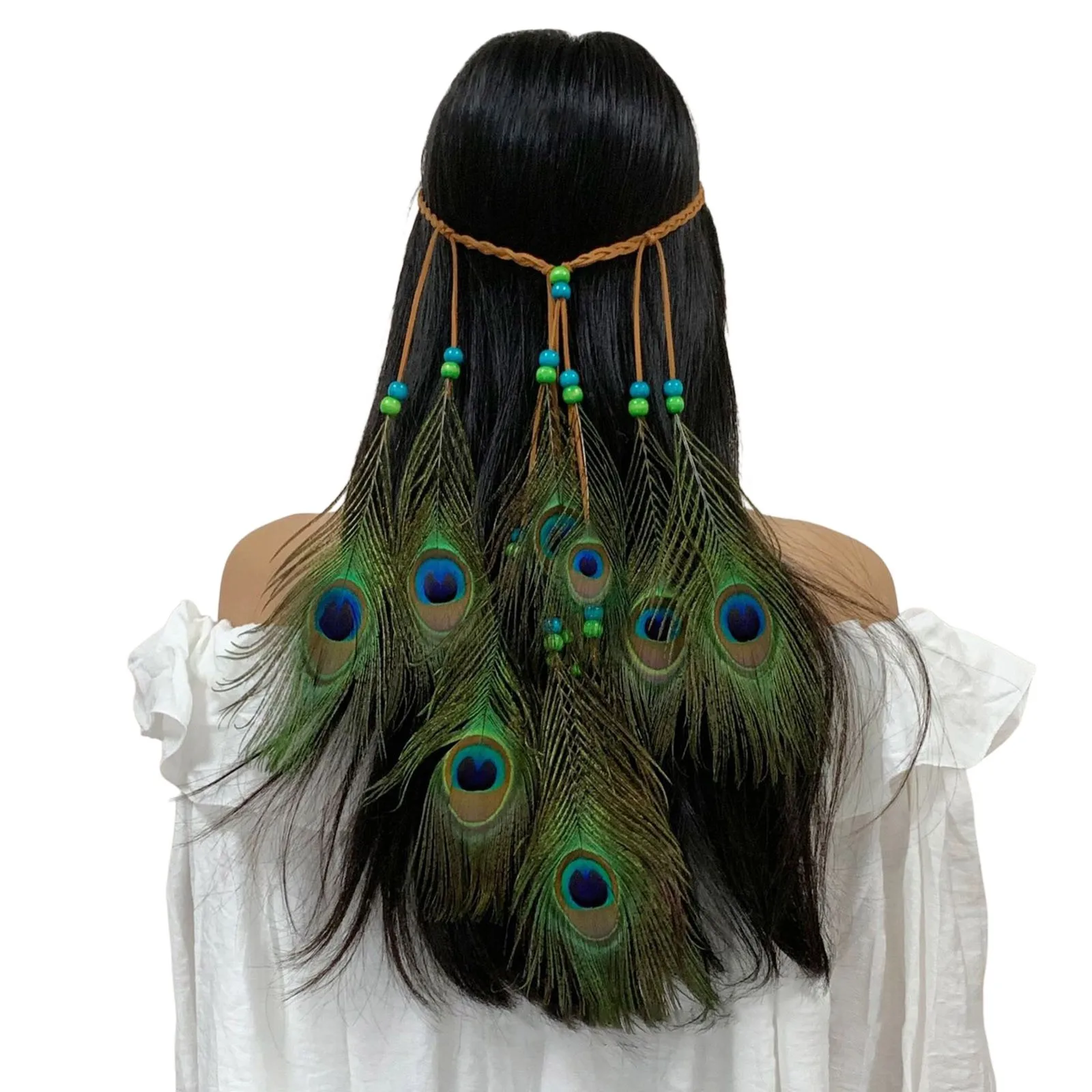 Diadema con forma de pluma India Hippie, tocado de cuerda de pelo de plumas bohemias, diadema de plumas de borla Bohemia, tocado de fiesta de