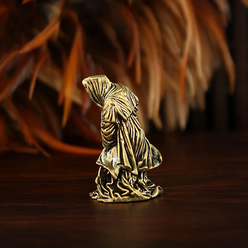 1 Pcs Brass Holy Death Statue Standing Religious Decorative Figurine Grim Reaper Holding Scythe Statue Altar Halloween