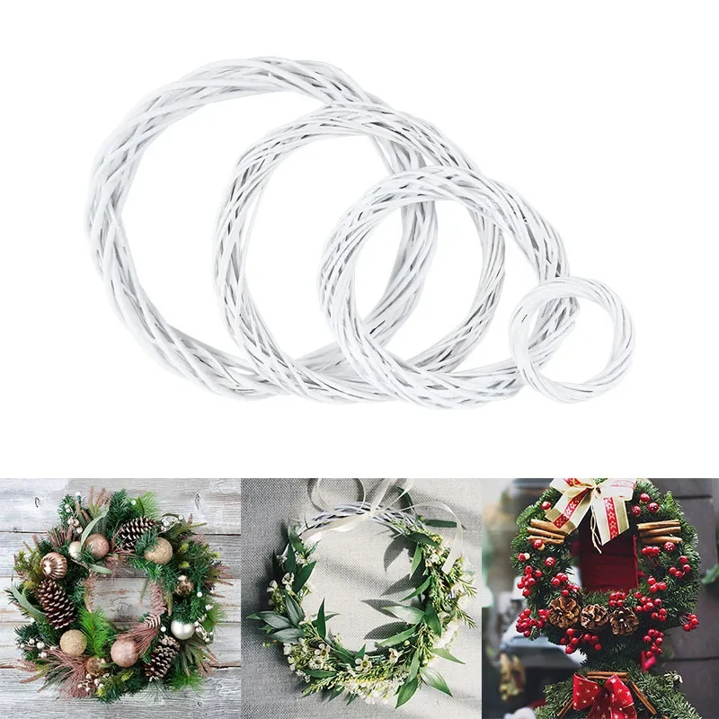 Window Door Decor Xmas Natural Blank Ornament Hanging Christmas Decoration Wicker Wreath Rattan Ring White Garland