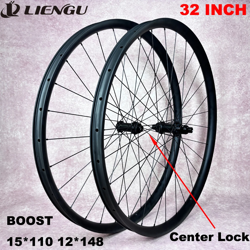 32 Inch MTB Carbon Wheelset Center Lock or 6 Bolts Disc Brake Tubeless Asymmetry 32mm Inner 25 Depth Boost 110mm 148mm HG XD MS