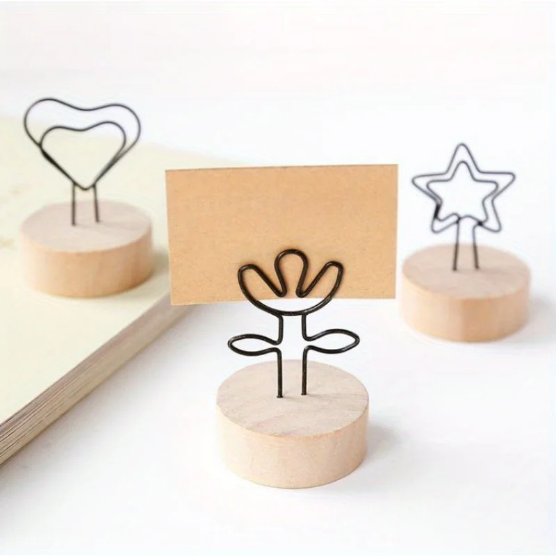 Titular do cartão retro de madeira Note Place, Cute Wood Photo Memo Clip, Stand Clips para Business Desktop, 10pcs