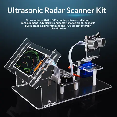 Ultrasonic Sensor Radar Scanner DIY Kit, 0-180 Degree Servo Sweep, 2.4in LCD, 5V STEM Coding Project for Students