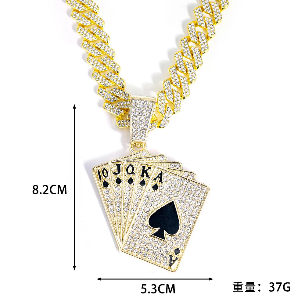 Men Women Hip Hop Poker Pendant Necklace with Iced Out Cuban Chain Hiphop Iced Out Necklaces Fashion Punk Jewelry Gifts