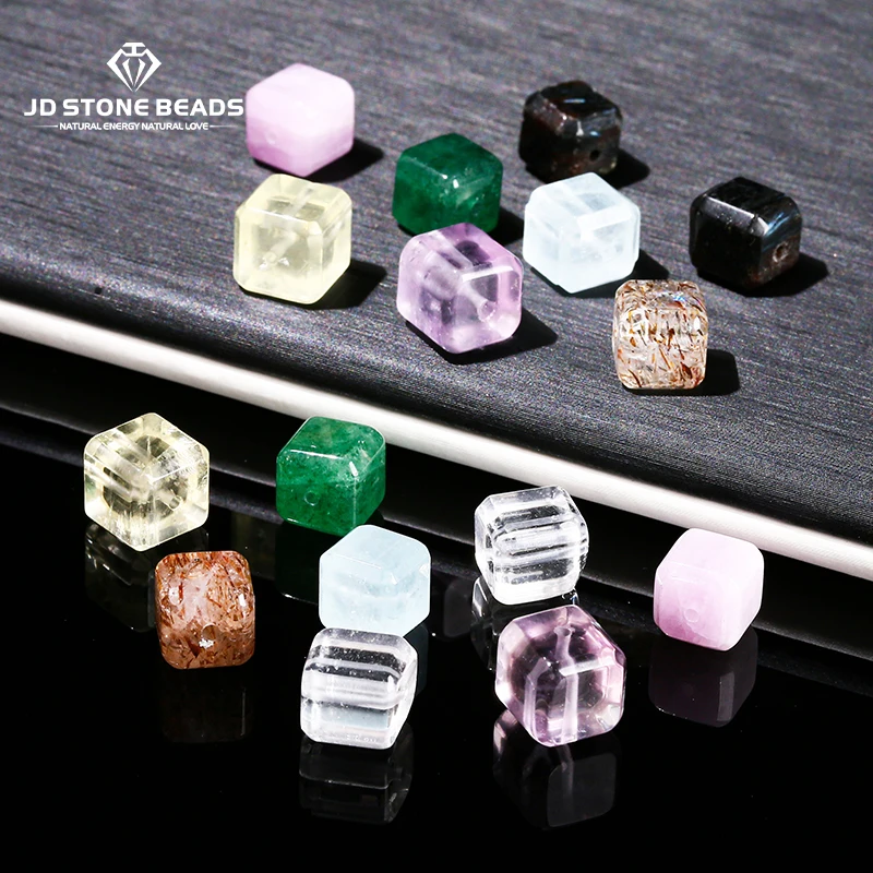 

1 Pc Natural Stone Pink Quartz Aquamarine Amethyst Square Shape Crystal Beads For Jewelry Making Diy Necklace Bracelet Accessory
