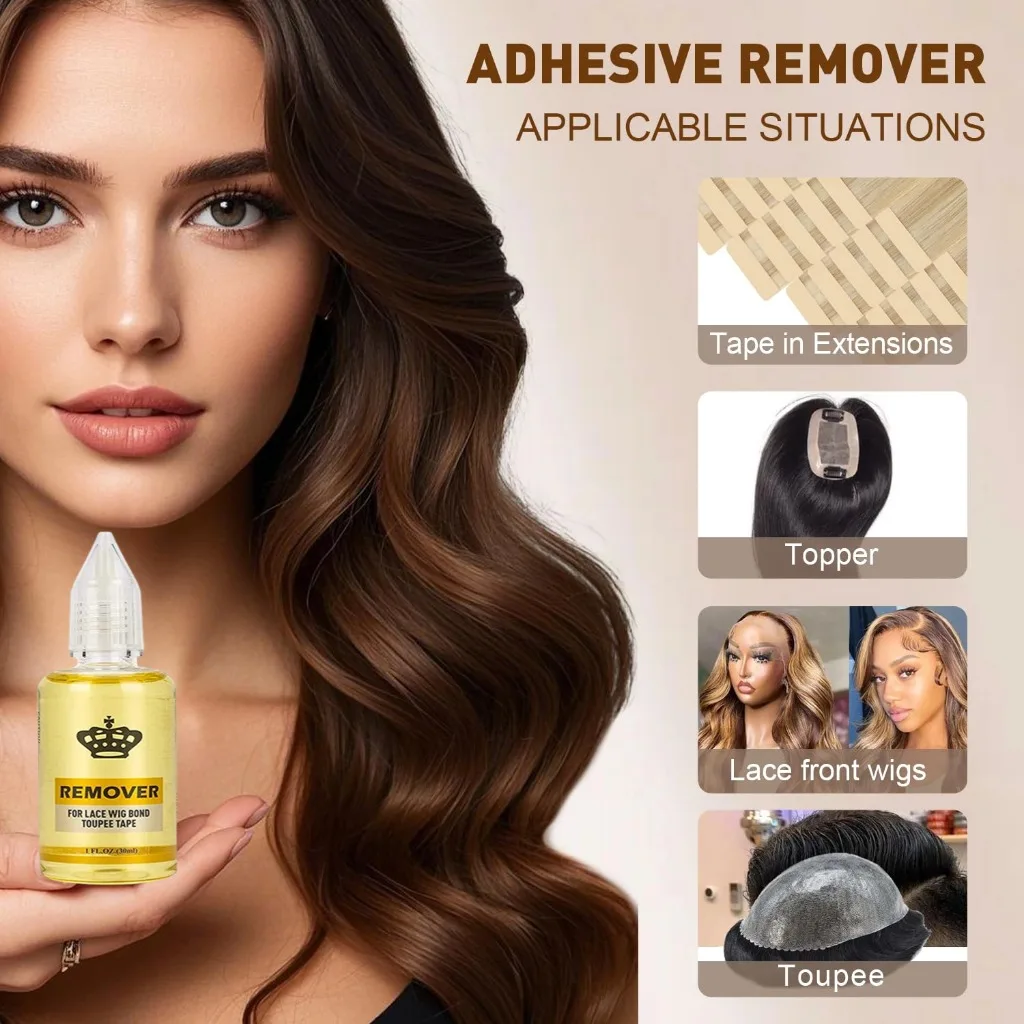 Removedor de pegamento para peluca, solvente adhesivo para extensiones de cabello para cinta de peluquín frontal de encaje, eliminación de residuos, removedor de pegamento frontal de encaje