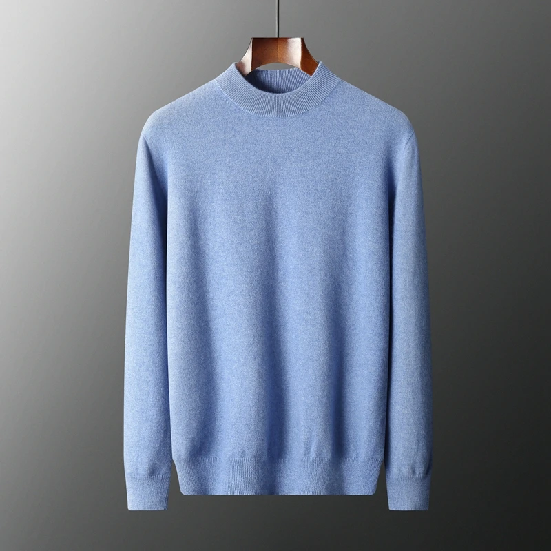 

Men's 100% Pure Cashmere Pullover Business Casual Solid Knitted Sweater Loose Half High Neck Tops Warm Blouseasic Jumper