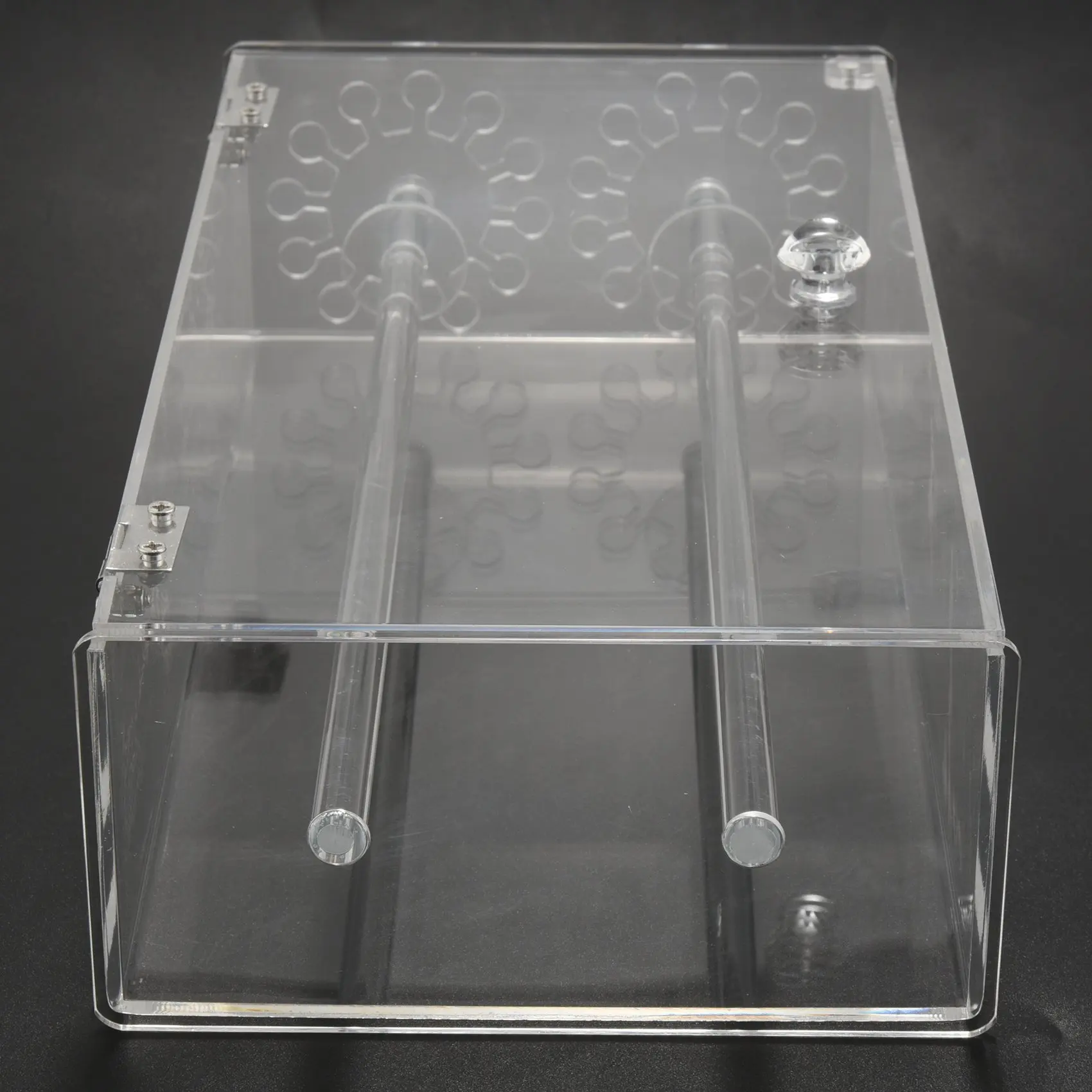 ABQR Acrylic 24 Hooks Rotation Necklace Display Stand Pendant Display Organizer Holder Dust-Proof Jewelry Display Box