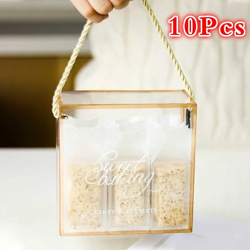 

10Pcs Creative Transparent Portable Gift Box Candy Nougat Cookies Wedding Chocolate Cake Bread Packing Tote Bags