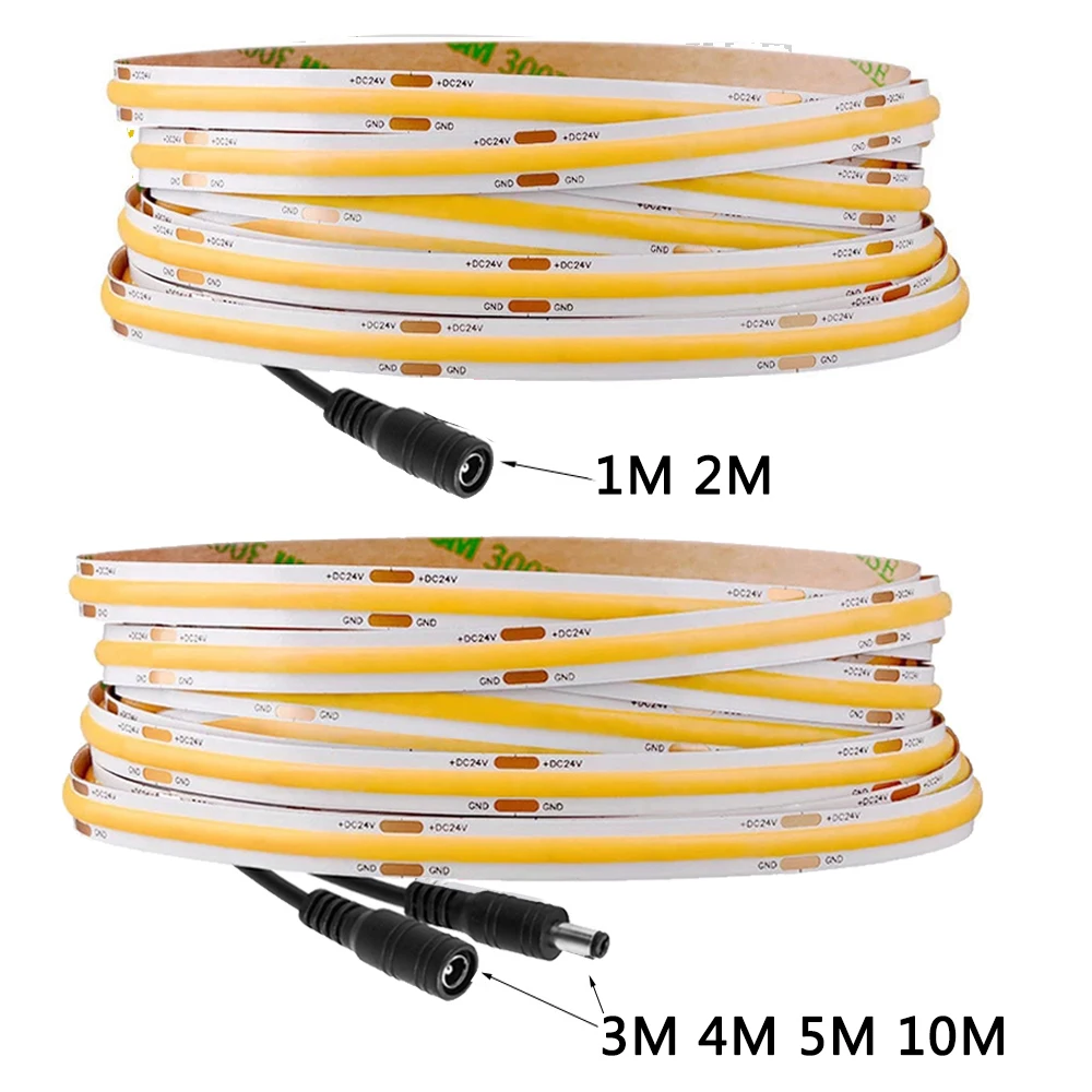 調光可能な強度のあるCOBストリップライト,10m,8mm,312ダイオード/m,高密度,12Vおよび24V,非常に良好な自然な温冷白